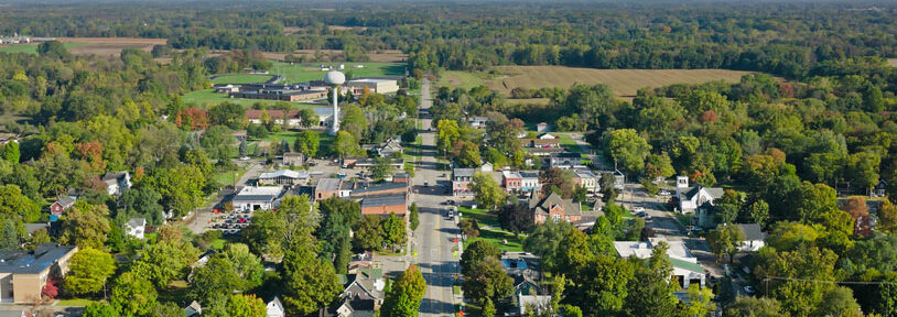 Aerial view of Ionia County, Michigan, where ABA therapy and autism support services are available for families