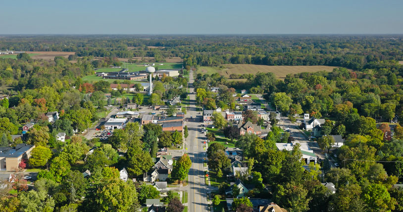 Aerial view of Ionia County, Michigan, where ABA therapy and autism support services are available for families