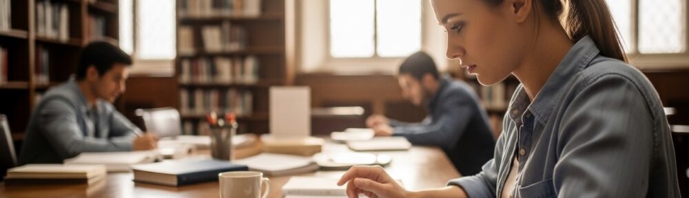 Graduate student reviewing behavioral data charts on a tablet in a university library